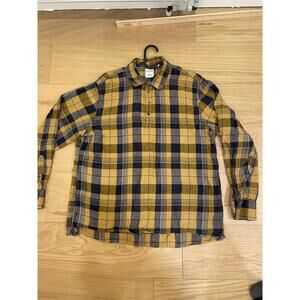 Baird McNutt Linen Murano Plaid Shirt Men’s XL Yellow Blue